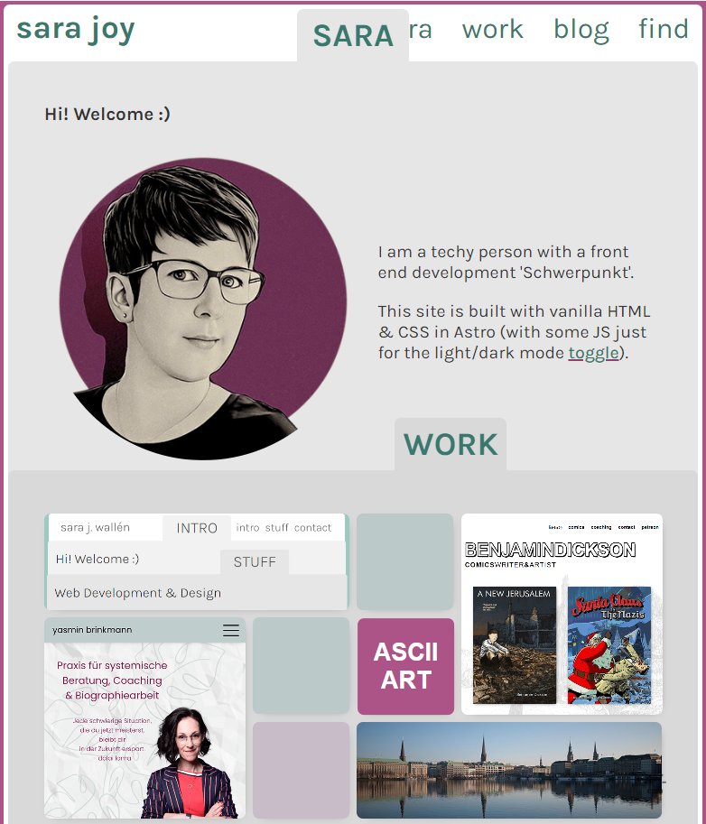 Screenshot of sarajoy.dev - The profile picture I have on twitter has an orangey-red background, this is now a deeper mulberry-mauve-purple (describing colours is not my strong point) on my website.