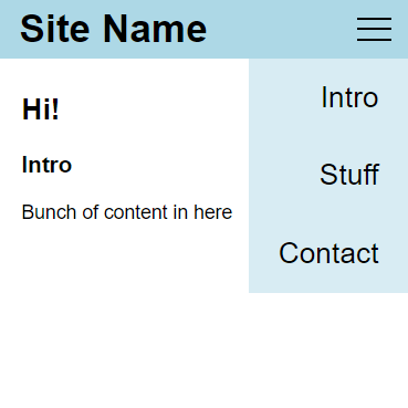 Screenshot of menu made using <details> tag