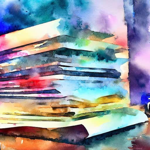 Colourful stack of papers in watercolours
