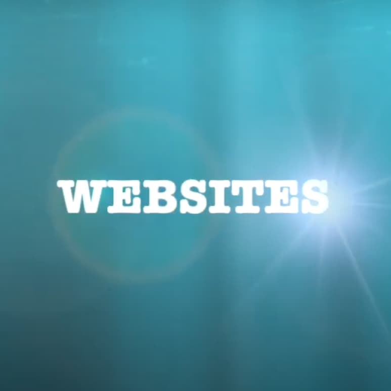A watery blue background and the word WEBSITES with a solar flare.
